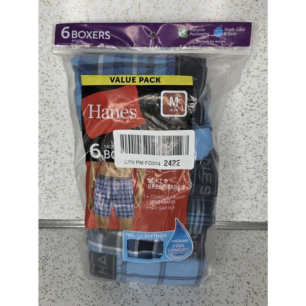HANES 6 PACK Men's Cool Comfort Boxer Briefs Sz M 32-34